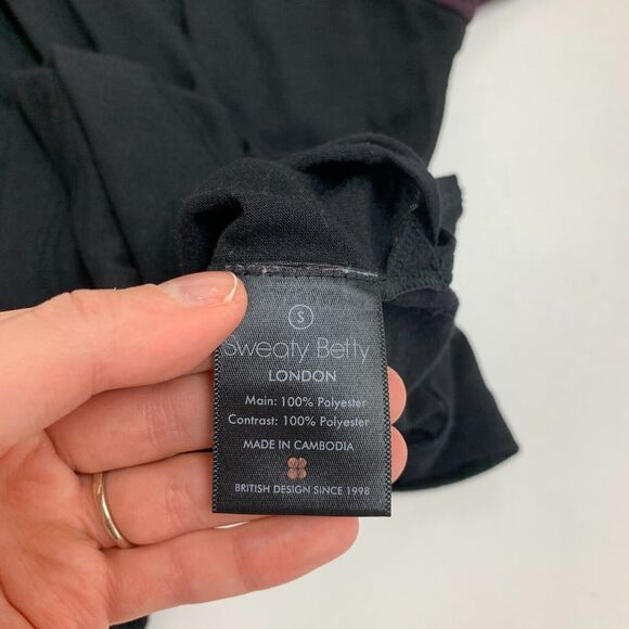 Sweaty Betty Top Womens S Small Purple/Black Semi Sheer Crew Neck 3/4 Sleeves - Picture 10 of 12